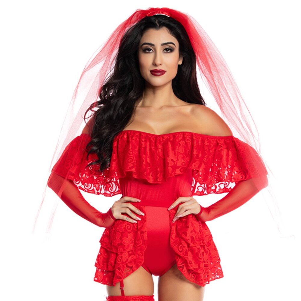L Marti Gras Wedding Dress Krewe Zombie Dead Bloody Corpse Bride Gothic Costume